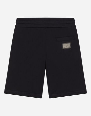 Dolce & Gabbana Fleece bermuda shorts with DG logo plaque Blue L4JQD4G7I2P