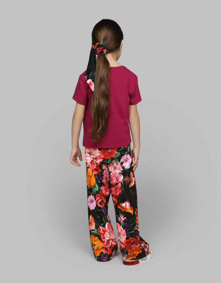 Dolce & Gabbana Viyella scrunchie with floral print over a black background Print LB7A22FS8DD