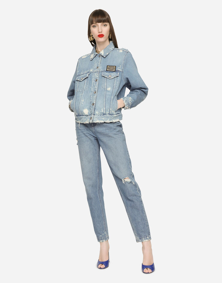 Dolce & Gabbana Blouson en denim avec plaquette à logo Multicolore F9M00DG8GJ3