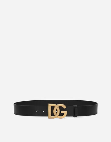 Dolce & Gabbana Lux leather belt with crossover DG logo buckle Black BC4646AX622