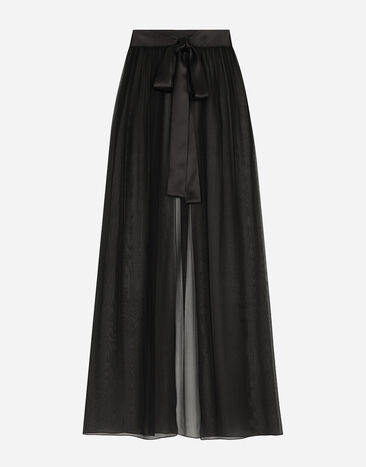 Dolce & Gabbana Falda larga en chifón de seda con cinturón Negro F7AI3THLMAA