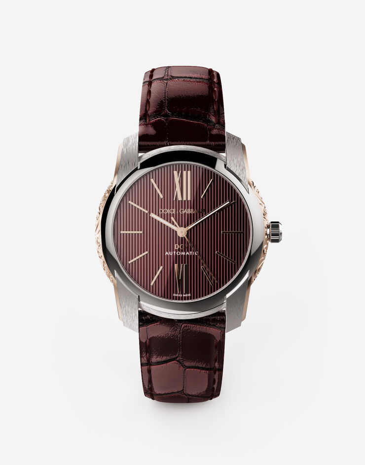 Dolce & Gabbana Orologio DG7 in acciaio con fianchi incisi in oro Bordeaux WWEE1MWWS09