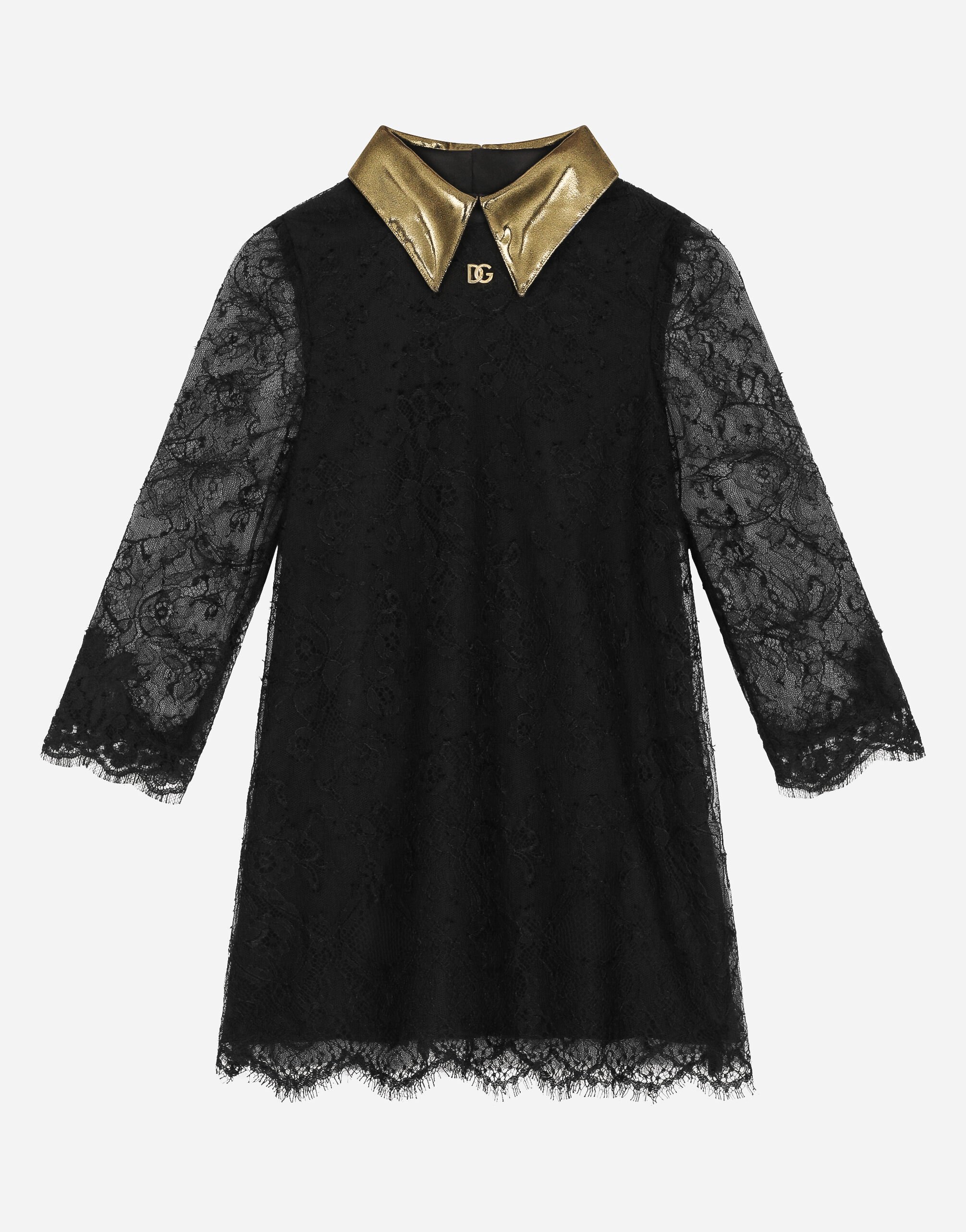 Dolce & Gabbana Vestido de manga larga de encaje Negro LB1A58G0U05
