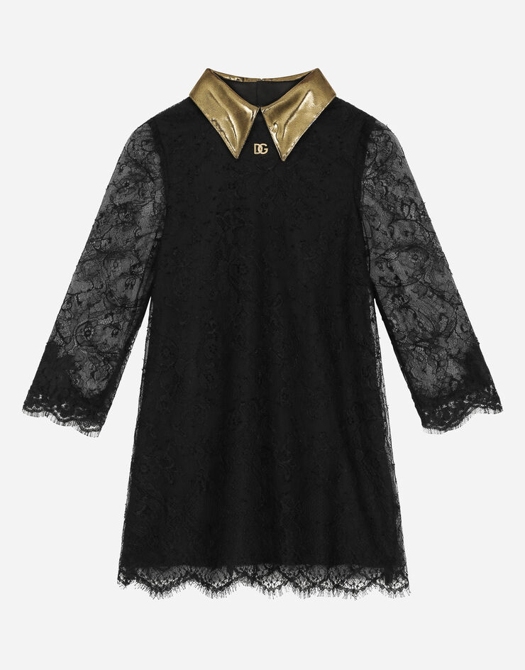 Dolce&Gabbana فستان دانتيل بأكمام طويلة أسود L53DR8G7K6B