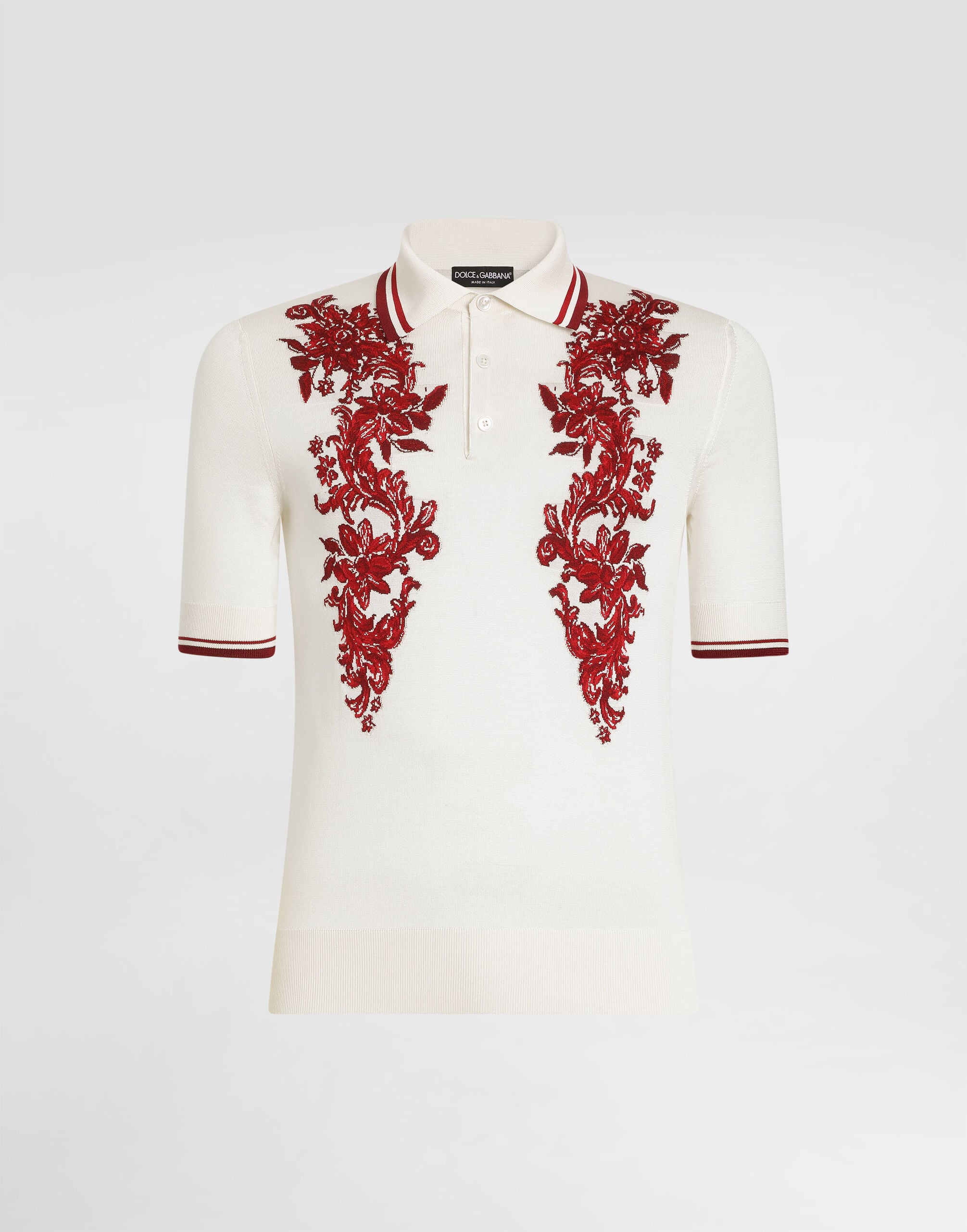 Multicolorのメンズ Silk polo shirt with intarsia | Dolce&Gabbana®