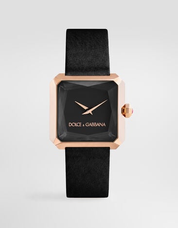 Dolce & Gabbana Sofia Uhr in 18 kt Rotgold mit schwarzem Armband aus 100% reiner Seide Schwarz WWFC2GXCKCT