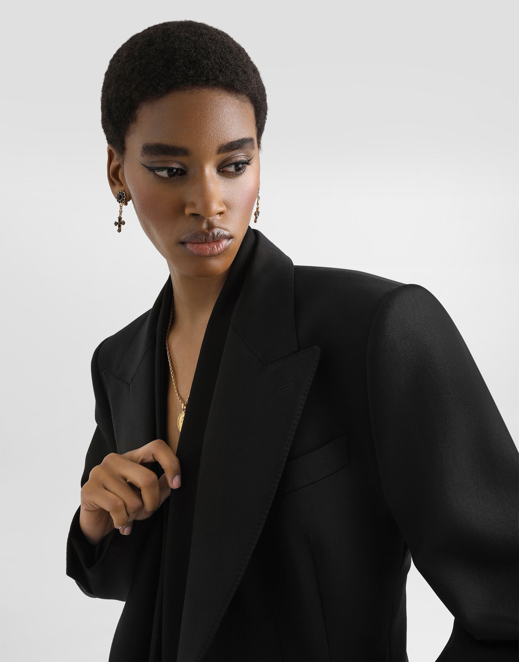 Sicilia double-breasted jacket in wool gabardine in Black for