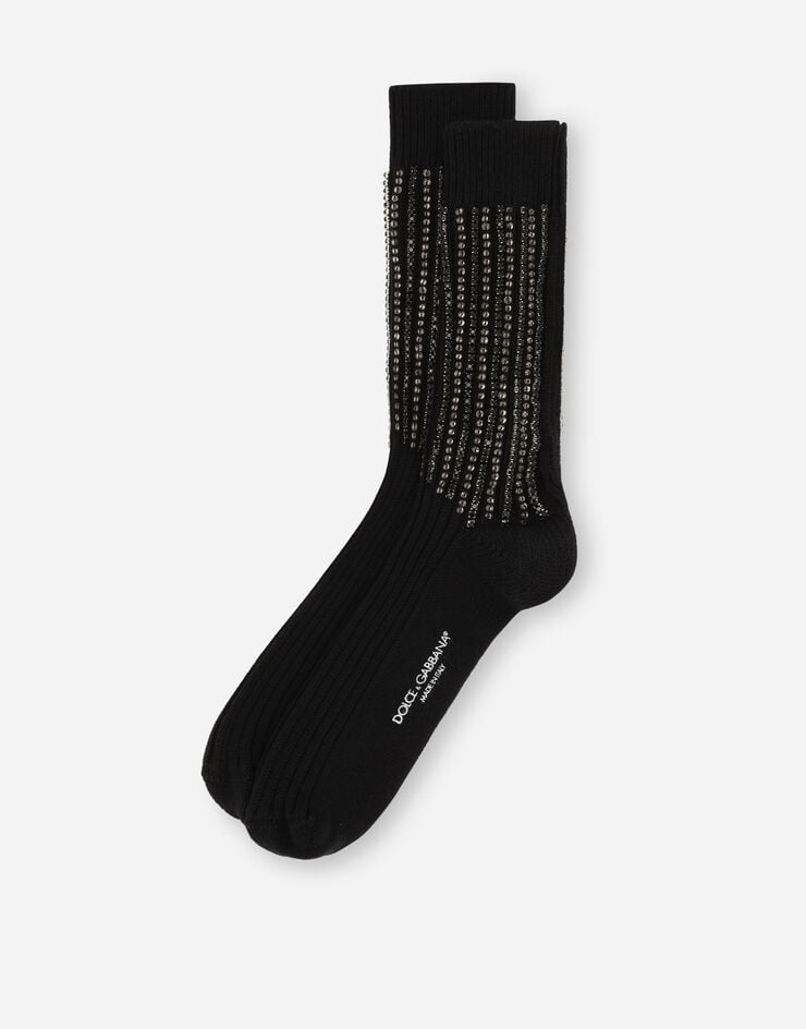 Dolce&Gabbana Fine-rib cotton and wool socks with embroidery Multicolor GXR74ZJFMT4