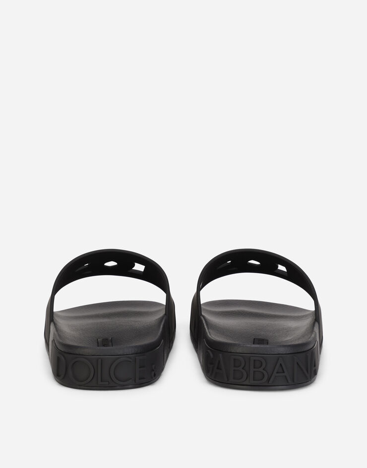 Dolce & Gabbana Rubber beachwear slides with DG Millennials logo Black CS2012AO666