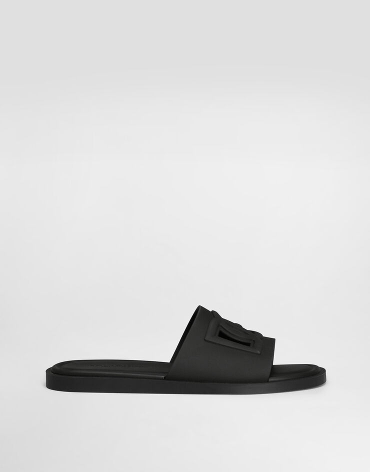 Dolce & Gabbana Black Leather Slides Sandals Beachwear Shoes