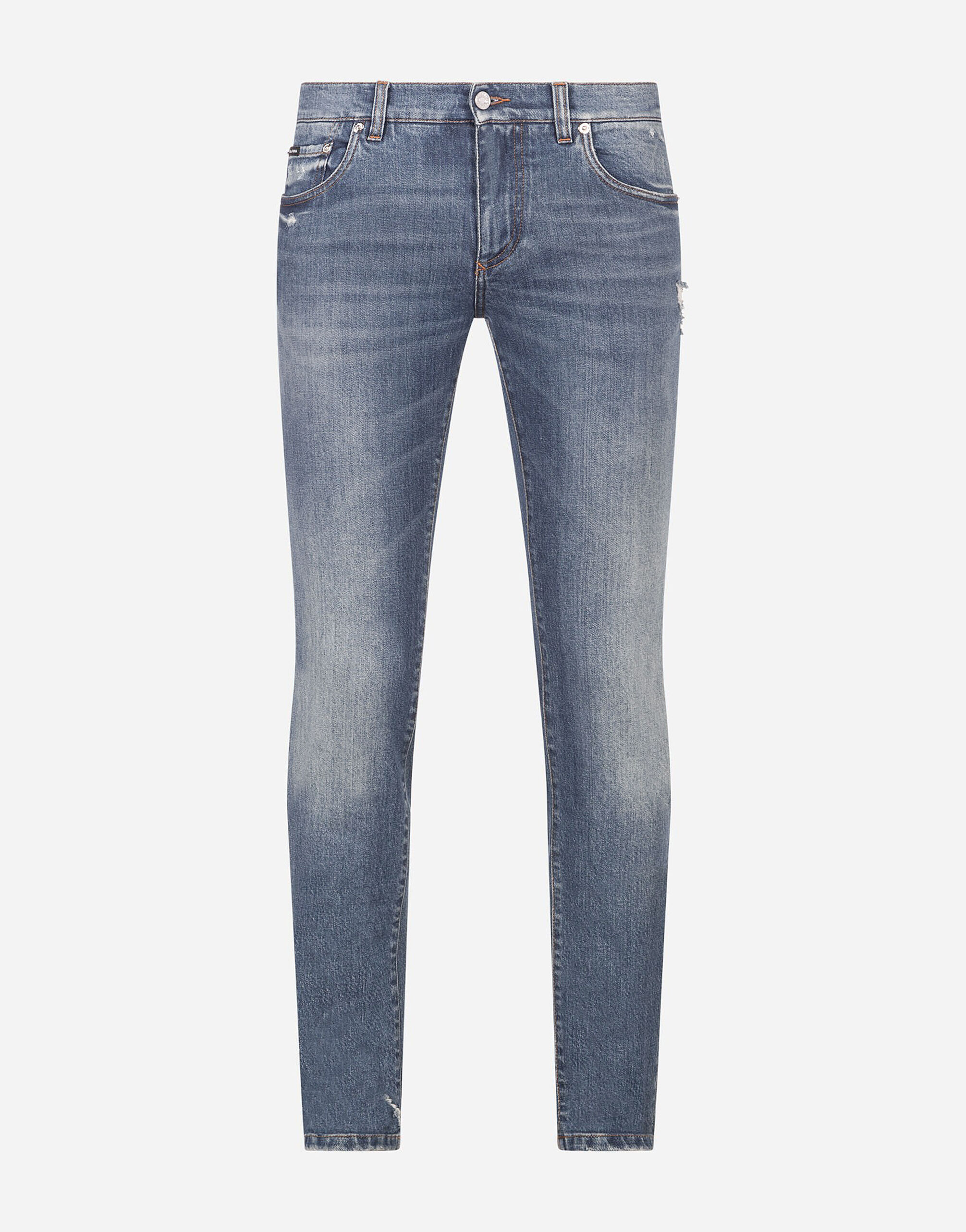 Stretch skinny jeans with small abrasions in BLUE for Men
