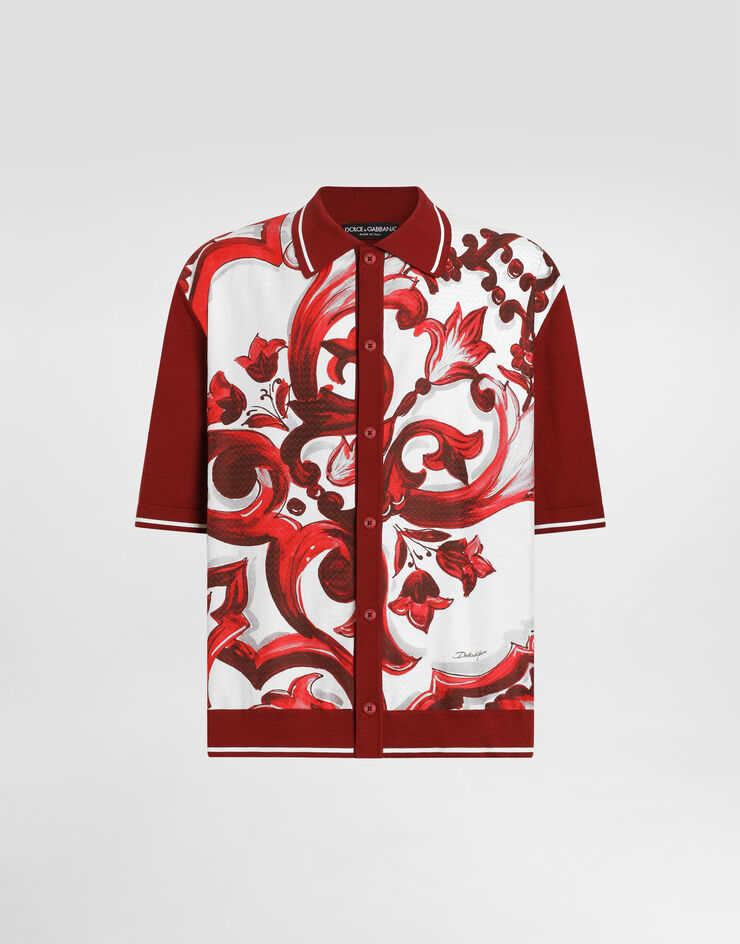 Dolce & Gabbana マヨリカプリント シルク&コットン シャツ ボルドー GXVAATJGMIS