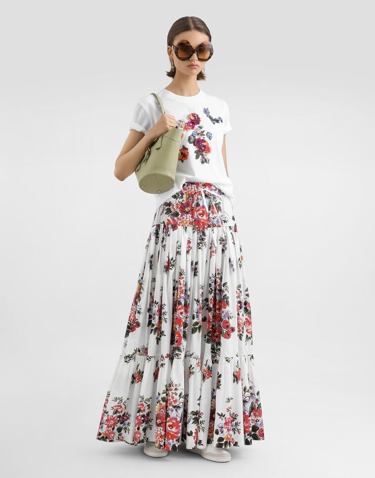 Dolce & Gabbana T-shirt en jersey avec patch de fleurs White F8V42ZGDDL2