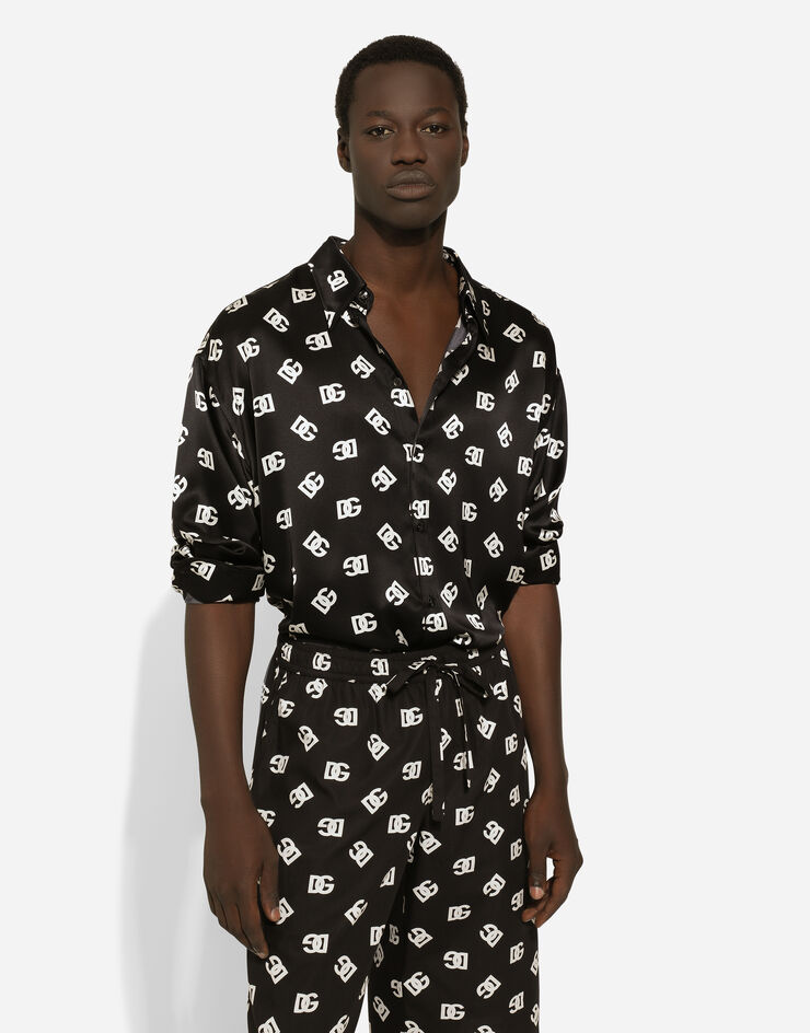 Dolce & Gabbana Oversize silk shirt with DG Monogram print Print G5IT7TIS1O7