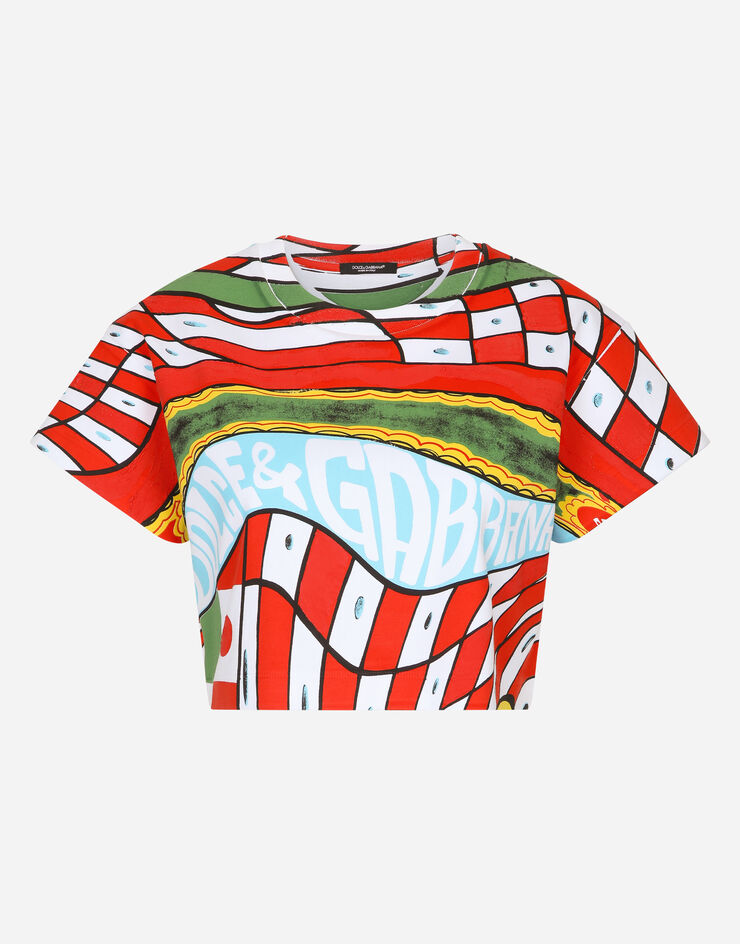 Dolce&Gabbana Cropped Carretto-print jersey T-shirt Multicolor F8S21TGDBUE