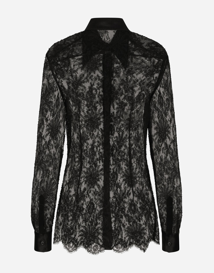 Dolce&Gabbana Chantilly lace shirt with satin details Black F5R42TMLMAE