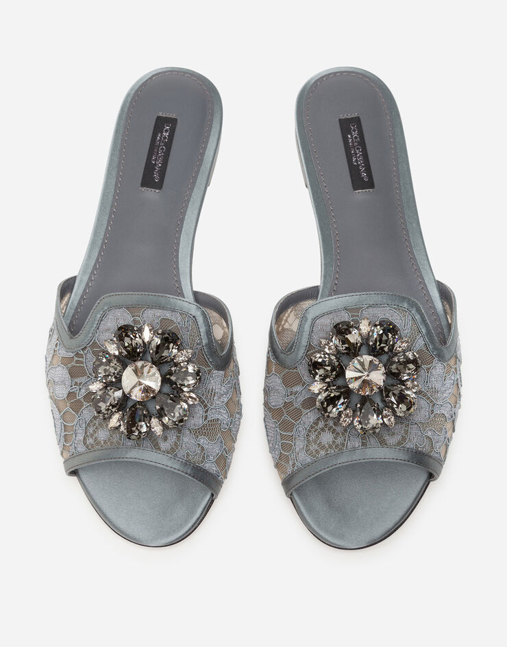 Dolce & Gabbana Slippers in lace with crystals Dark Grey CQ0023AL198