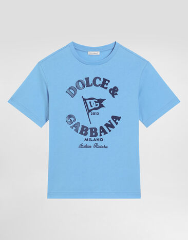 Dolce & Gabbana Jersey T-shirt with Dolce&Gabbana logo Blue L4JTHVII7FT