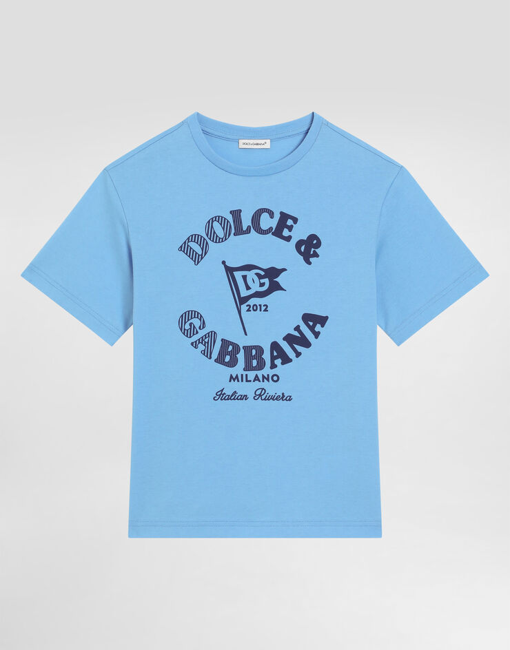 Dolce & Gabbana Jersey T-shirt with Dolce&Gabbana logo Azure L4JTHVG7OJY