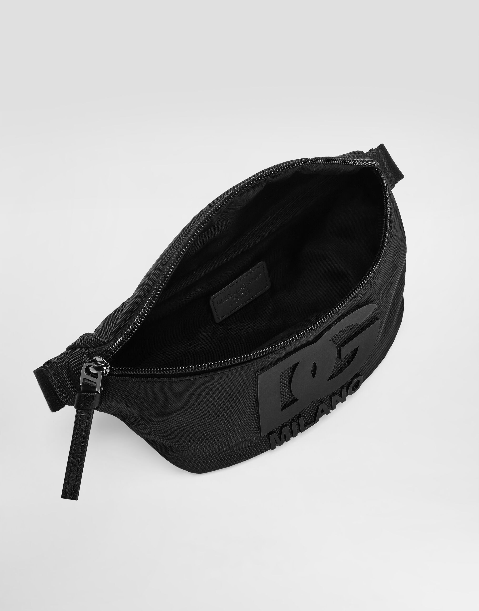 Nylon waist bag with DG rubber patch in Black for Boys