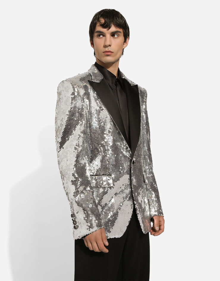 Dolce & Gabbana Sicilia sequined single-breasted tuxedo jacket Plateado G2QU6TFLSEP