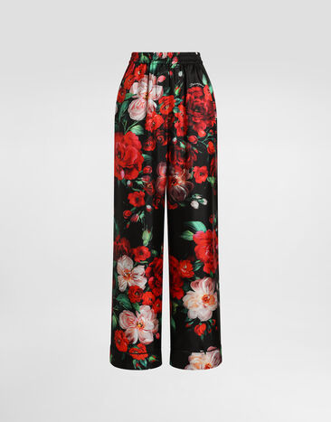 Dolce & Gabbana Satin pajama pants with rose print Black FTBM0TFU21E