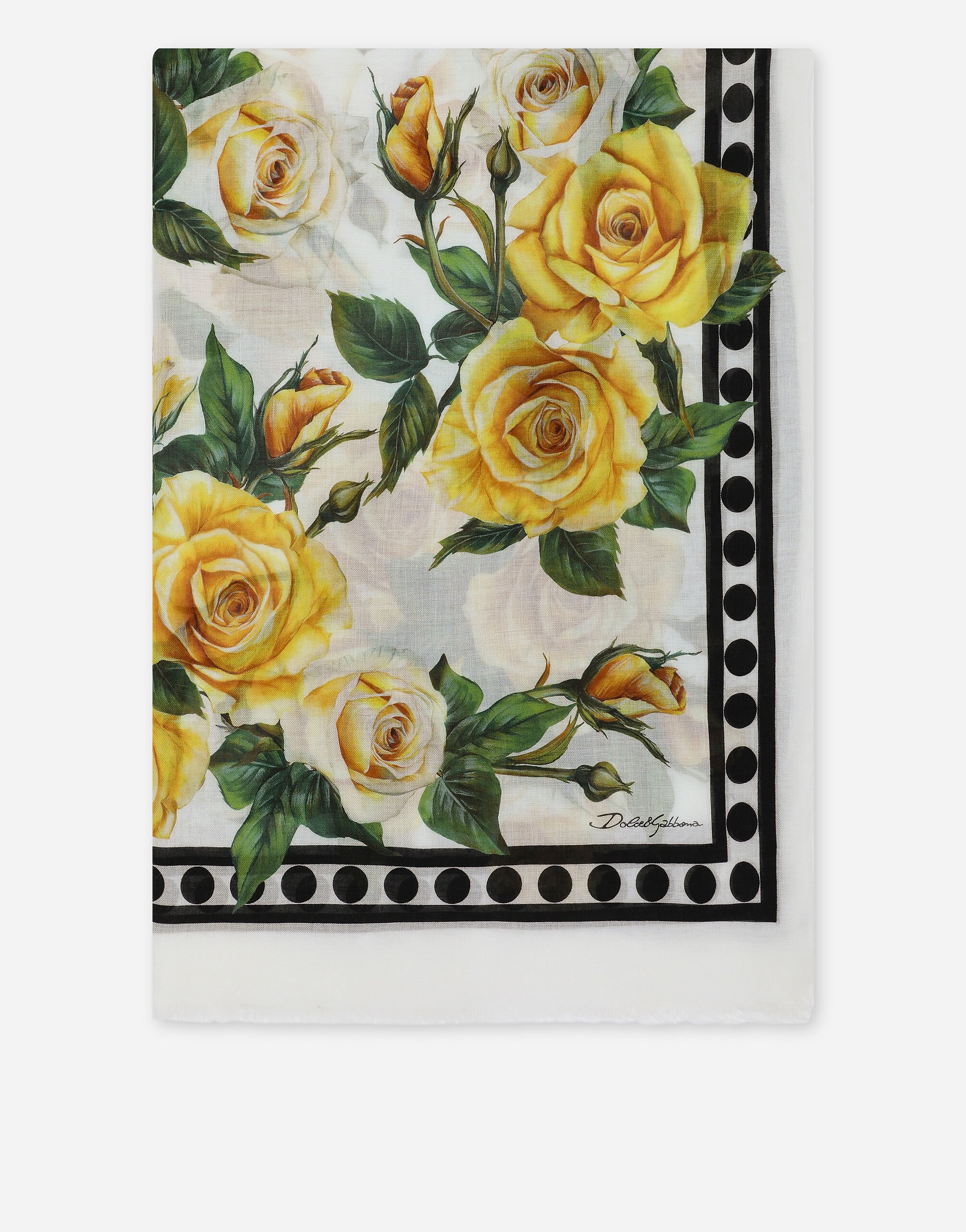 Dolce & Gabbana Modal and cashmere scarf with yellow rose print Green BB7158AW437