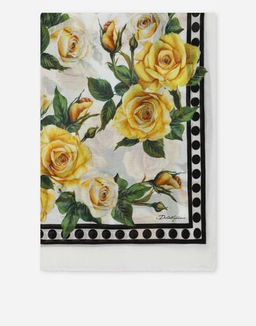 Dolce&Gabbana Modal and cashmere scarf with yellow rose print Black F4CLKTFU8BM