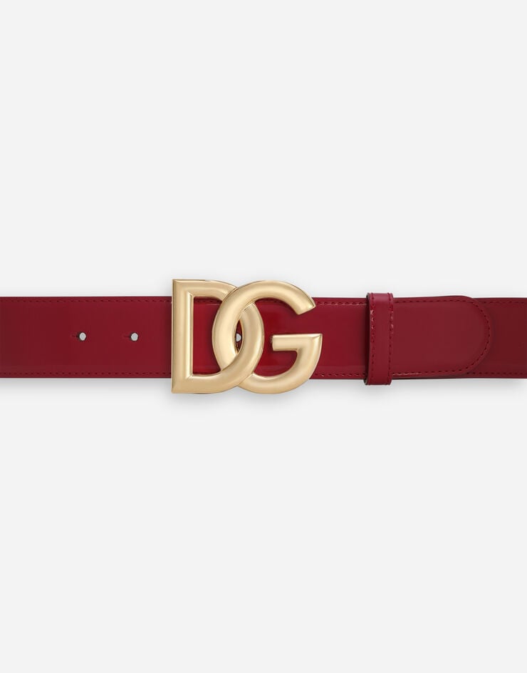 Dolce & Gabbana Cinturón en piel de becerro brillante con logotipo DG Fucsia BE1446A1037