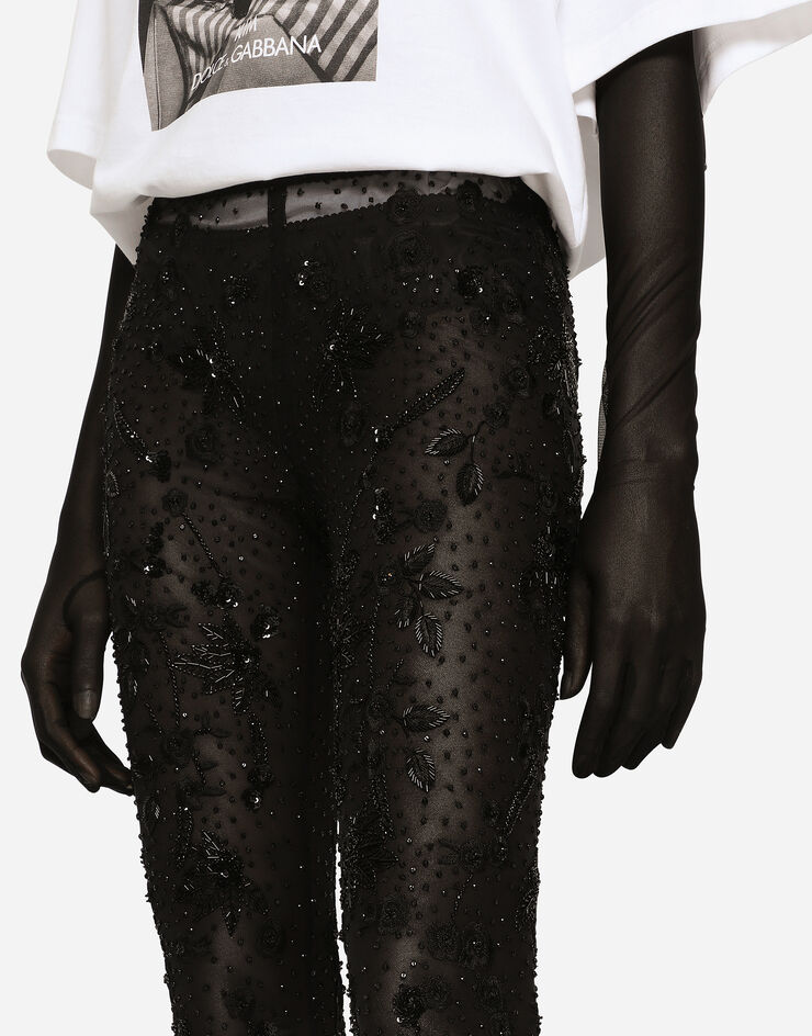 KIM DOLCE&GABBANA Tulle leggings with embroidery