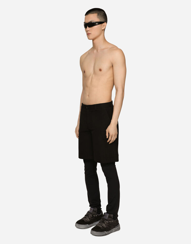 Dolce & Gabbana カーゴバミューダパンツ コットンファイユ DGVIB3パッチ ブラック GZ2EAZHUMS8