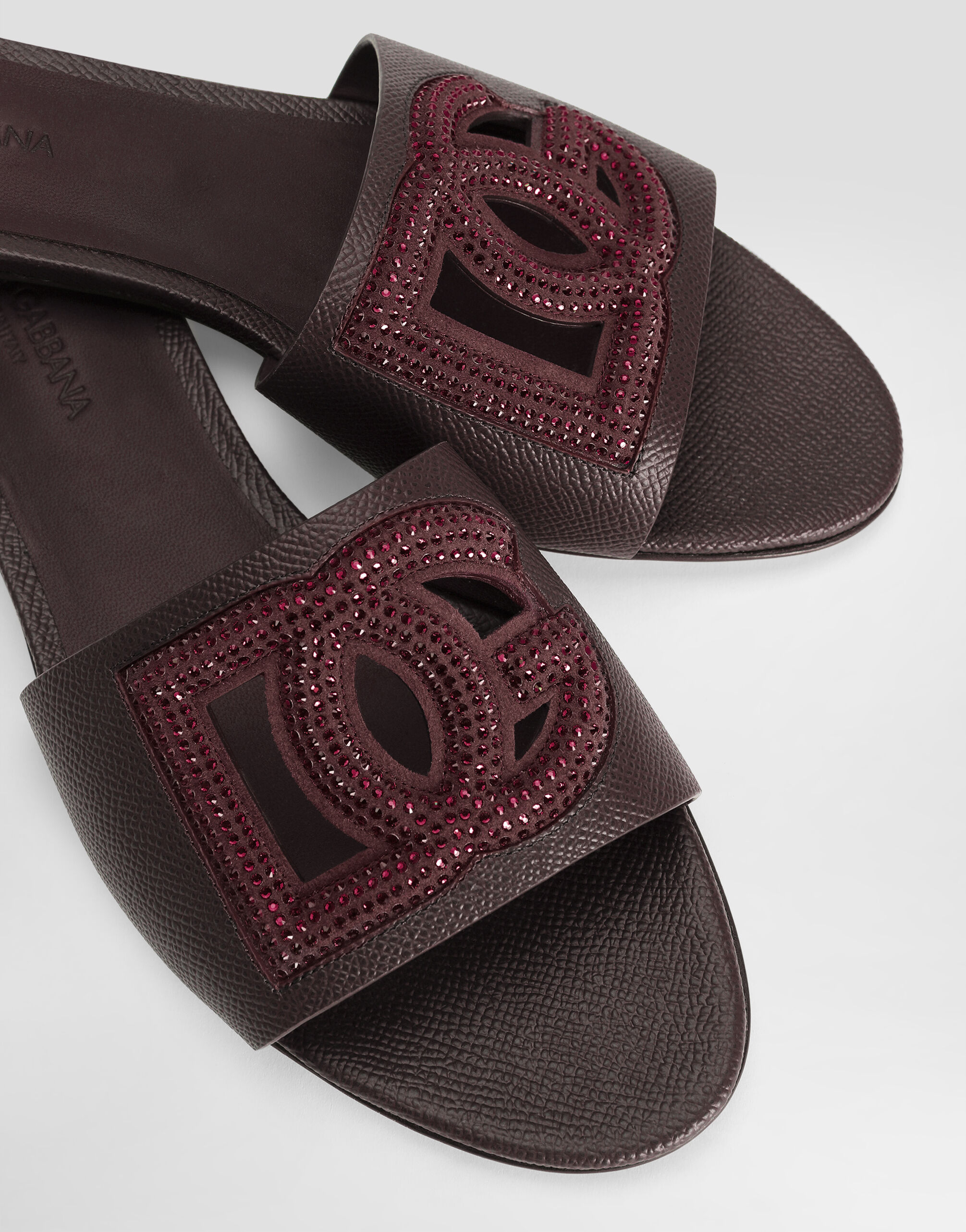 Suede and dauphine calfskin flat slippers in Bordeaux for Women