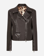 Dolce & Gabbana Nappa leather biker jacket with DG crystal embellishment Black F0CTFTFUSYS