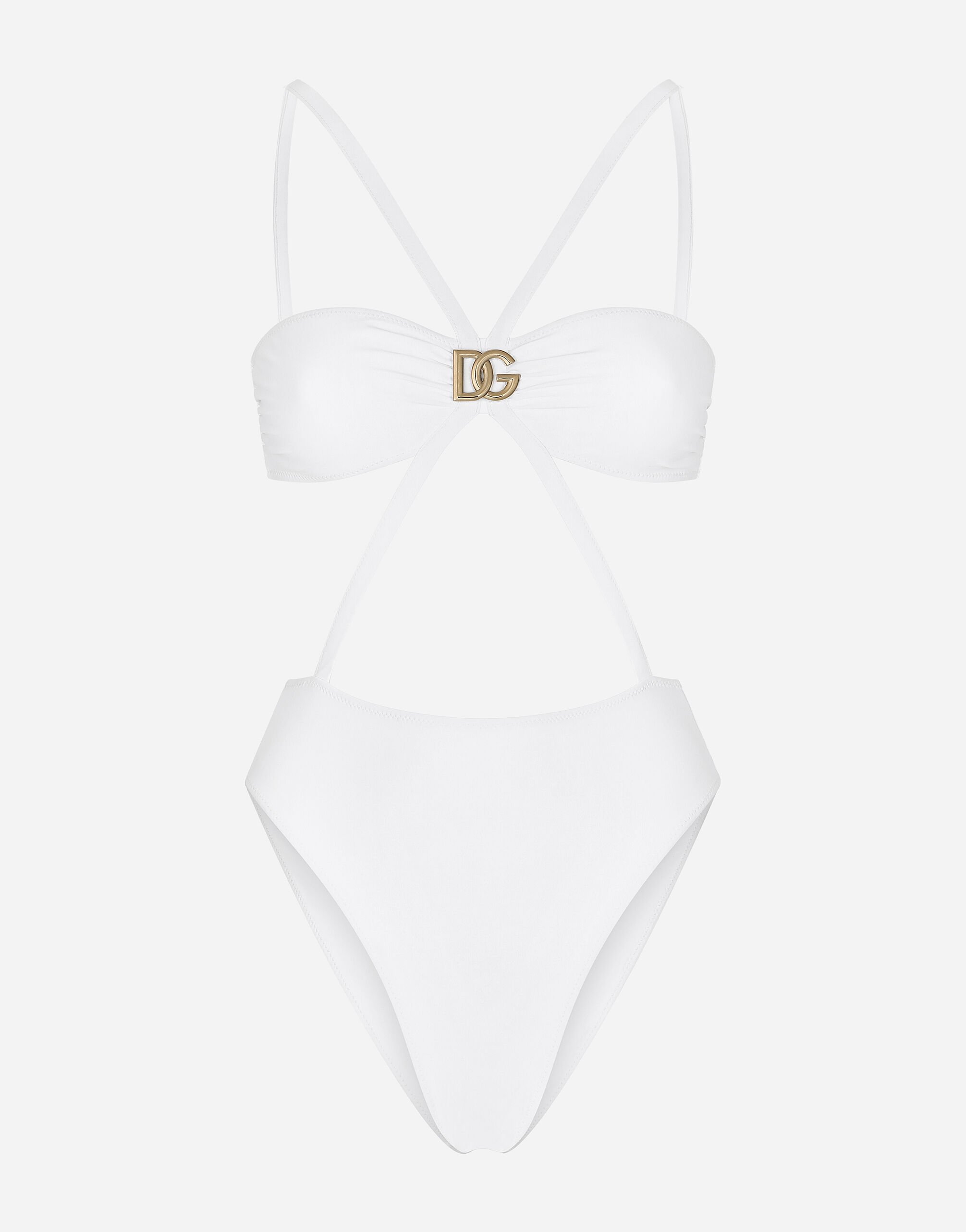 Dolce & Gabbana One-piece swimsuit with DG logo and laces Multicolor O9A13JONO19