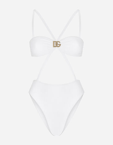 Dolce & Gabbana One-piece swimsuit with DG logo and laces White O9A90JFUGA2