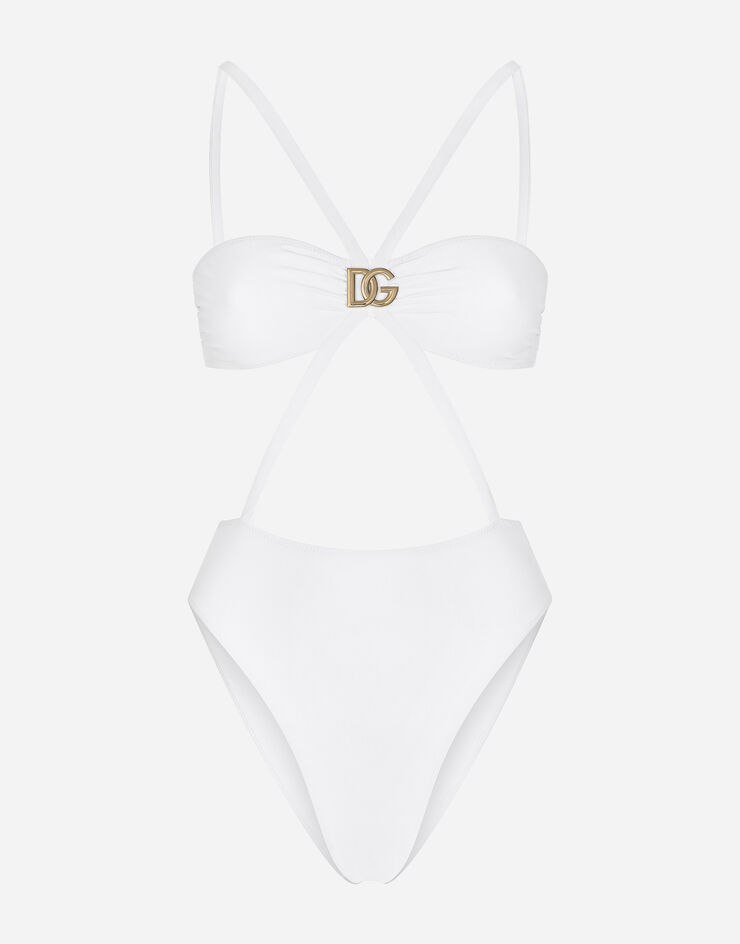 Dolce & Gabbana One-piece swimsuit with DG logo and laces White O9A90JFUGA2