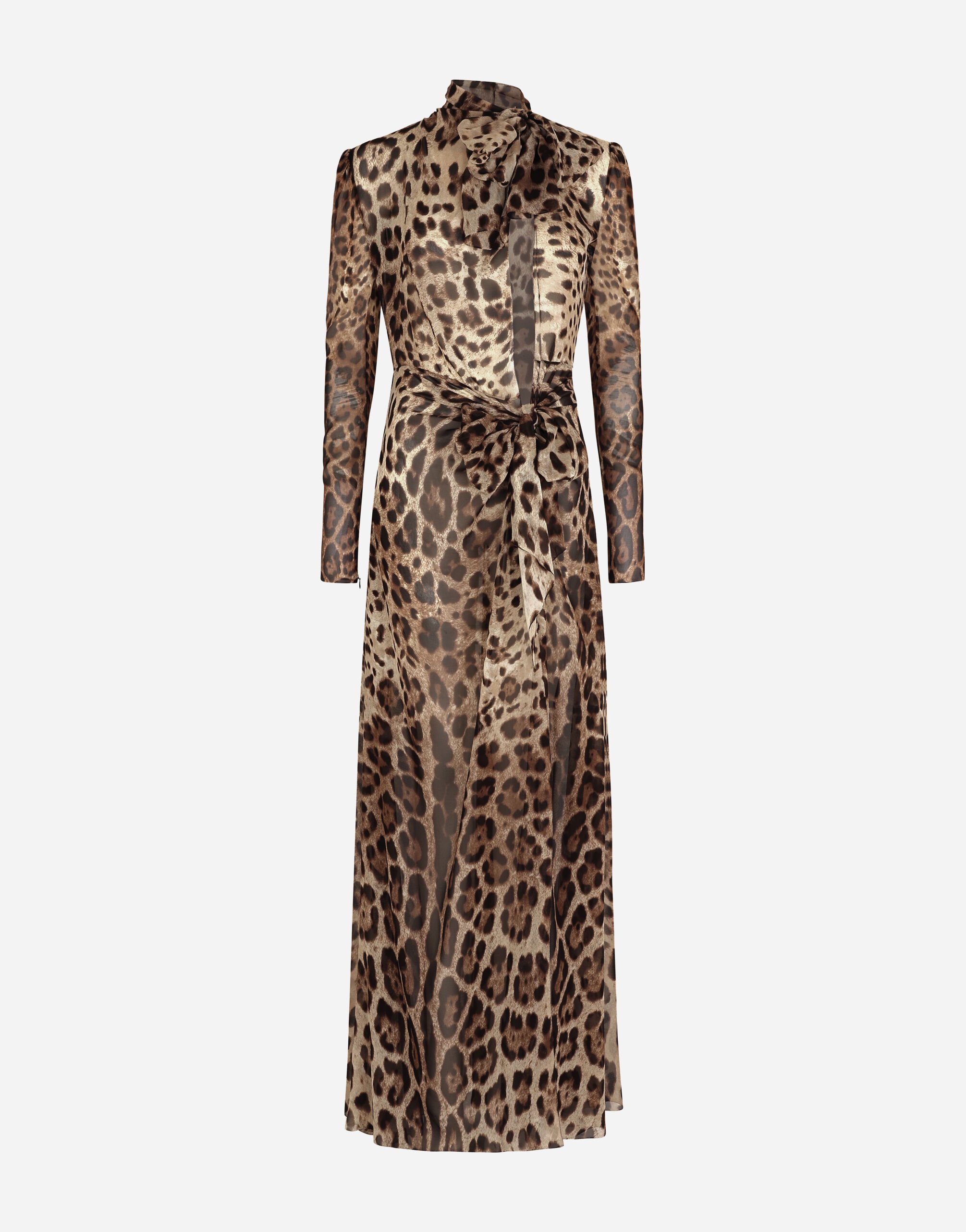 Dolce&Gabbana Georgette dress with leopard print and tie details Animal Print F6CPUTFSRKI