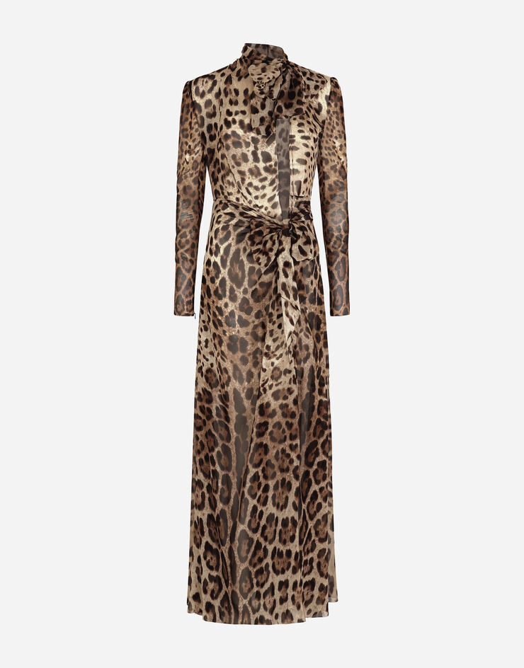 Dolce & Gabbana Vestido de georgette estampado leopardo con lazos Estampado Animalier F6ACGTIS1LP