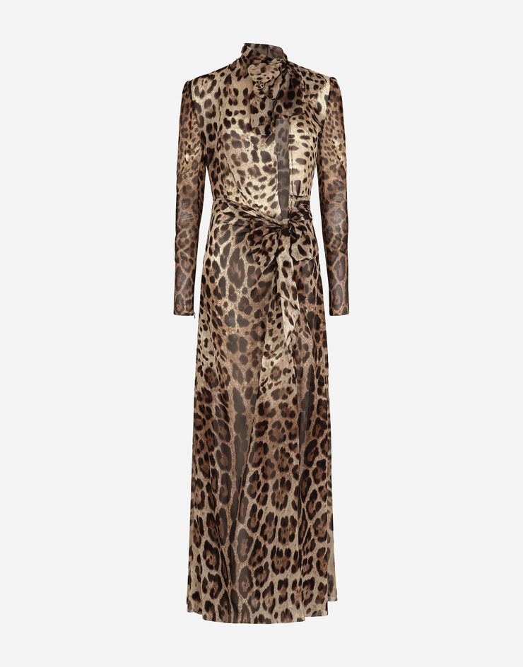 Dolce & Gabbana Kleid aus Georgette mit Leopardenprint und Schleife Animal-Print F6ACGTIS1LP