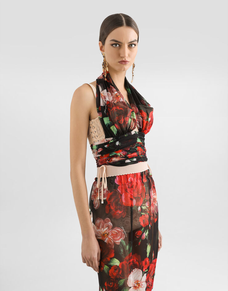 Dolce & Gabbana Top bustier in marquisette e chiffon stampa Fiori Stampa F7AW9TIS1Y6