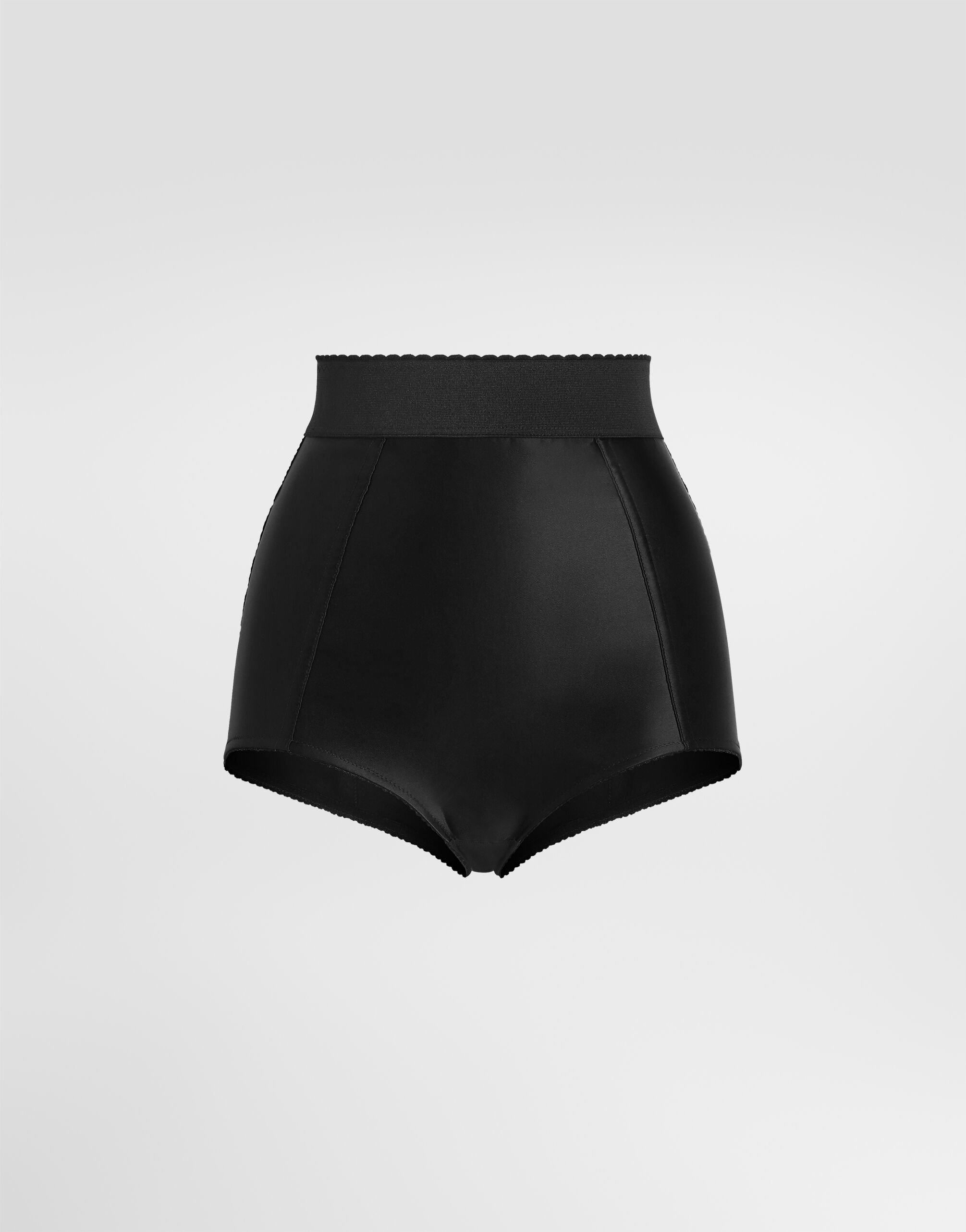 Silk satin and stretch marquisette high-waisted panties in Black