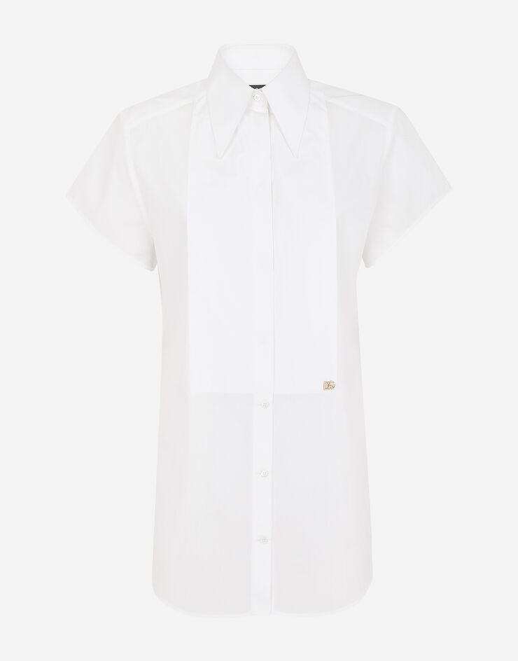 Dolce & Gabbana Poplin shirt with shirt front and DG logo White F5P64TFU5TI