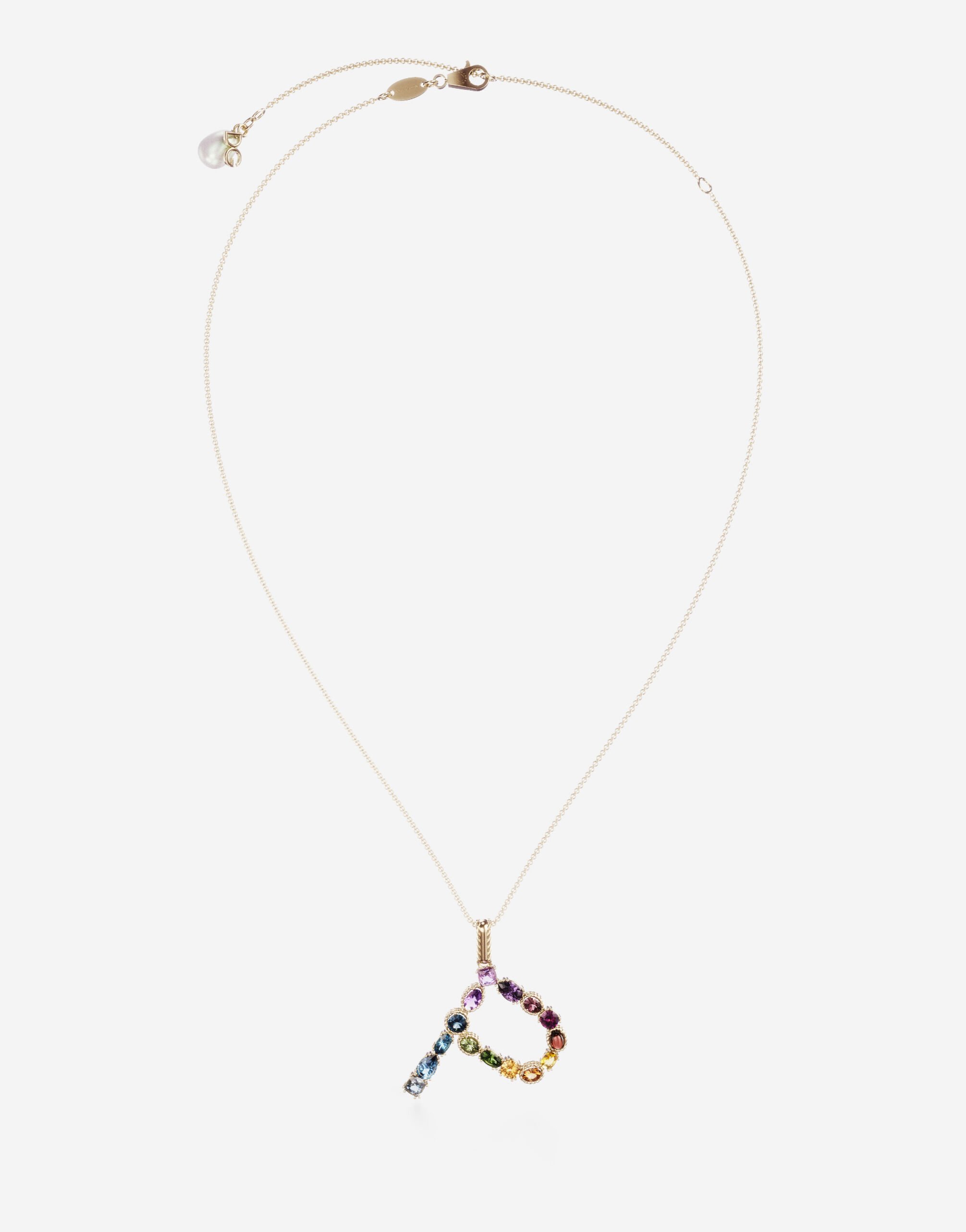 Dolce & Gabbana Pendente P Rainbow Alphabet con gemme multicolor Oro WAMR2GWMIXA