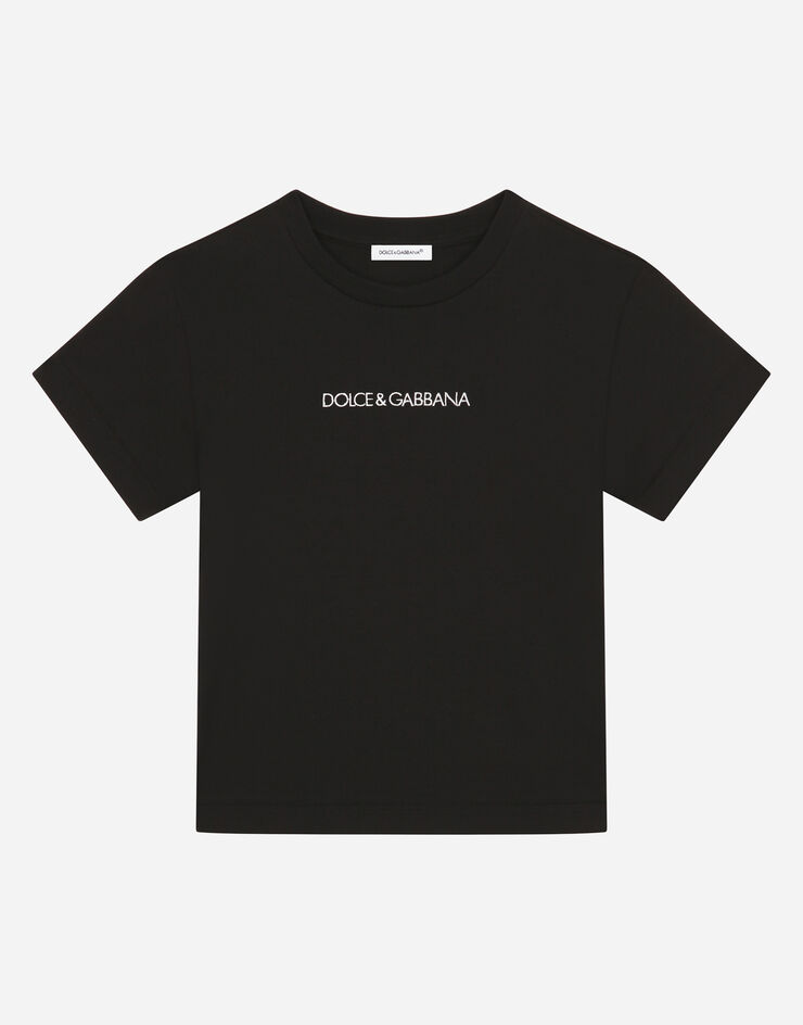Dolce & Gabbana 로고 자수 저지 티셔츠 블랙 L4JT7NG7STN