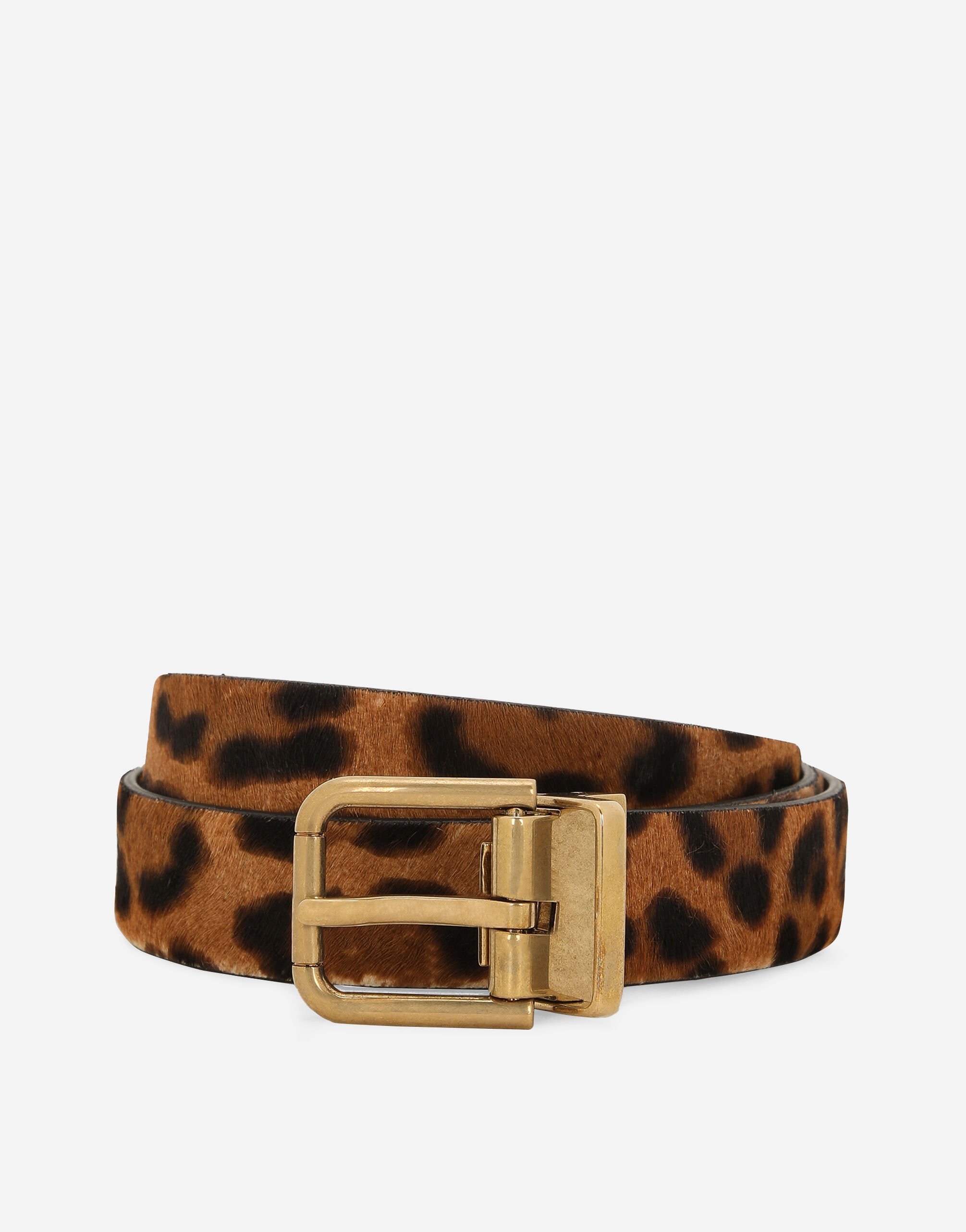 Dolce&Gabbana Leopard print belt with pony hair effect Black G709ETFUGAC