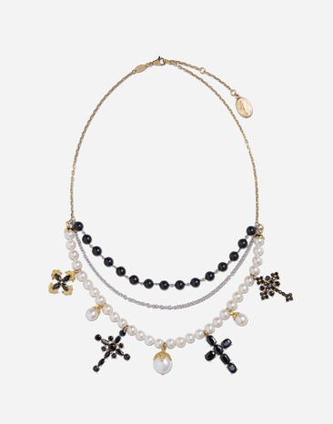 Dolce & Gabbana Collier Family en or jaune et blanc avec saphirs noirs Doré WADC2GW0001