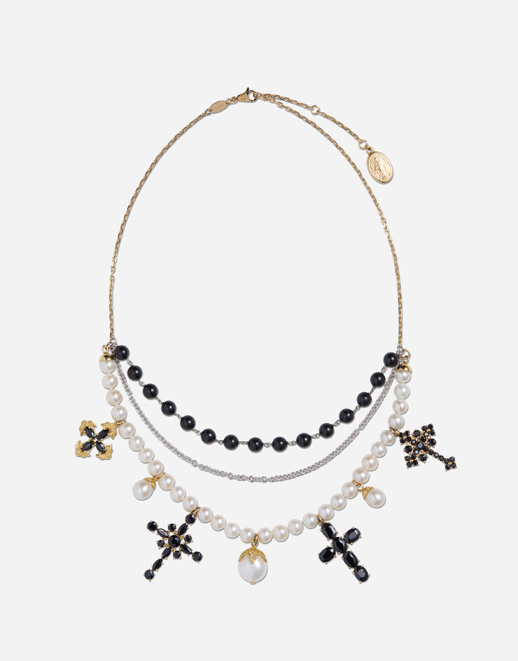 Dolce & Gabbana Collar Family en oro amarillo y blanco con zafiros negros Dorado WNDS6GW0001