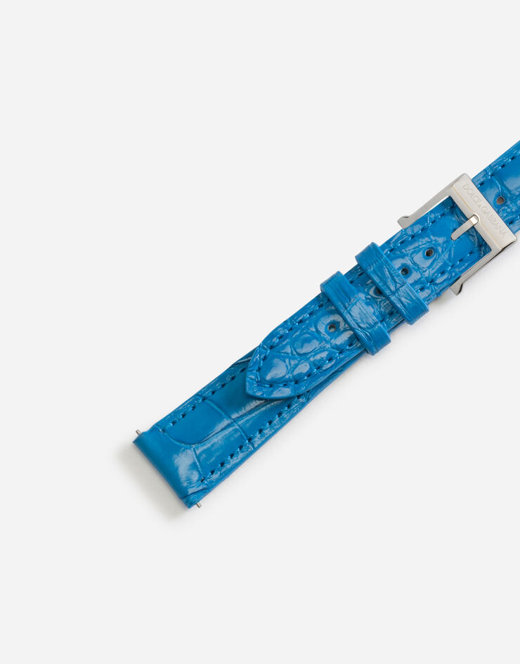 Dolce & Gabbana Cinturino in alligatore con fibbia ad ardiglione in acciaio Blu WSFE2LXLAC1