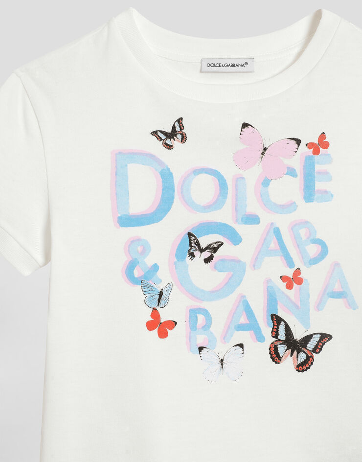 Dolce & Gabbana Футболка из джерси с принтом в виде бабочек и логотипа Dolce&Gabbana белый L5JTNJG7N8V
