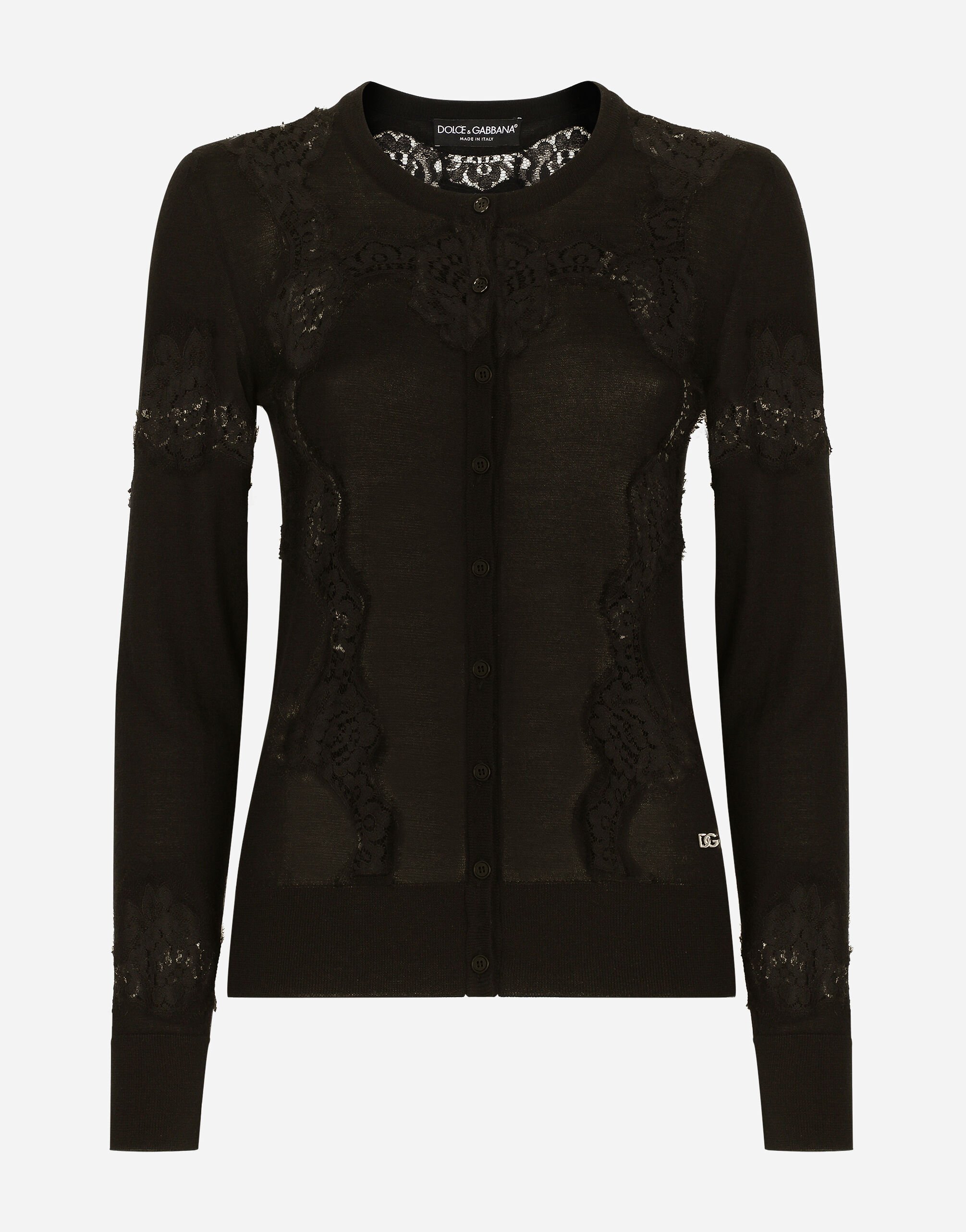 Dolce & Gabbana Cashmere and silk cardigan with lace inlay Print FXX06TJCVYK